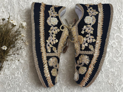 Funky N Trendy handcrafted hand embroidered cutdana work bridal sneakers/ bridesmaid sneaker / black sneakers /black boho sneakers/ black shoes/ unisex shoes / men shoes / women shoes