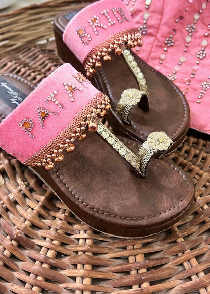 FUNKY N TRENDY Pataka Dulhan Heel Kolhapuri/ pataka dulhan heels/ pink heels/ pink kolhapuris/ heels for haldi ceremony/ haldi footwear