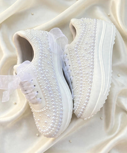 Pearl Embellished Bridal Sneakers – Luxury Wedding Shoes