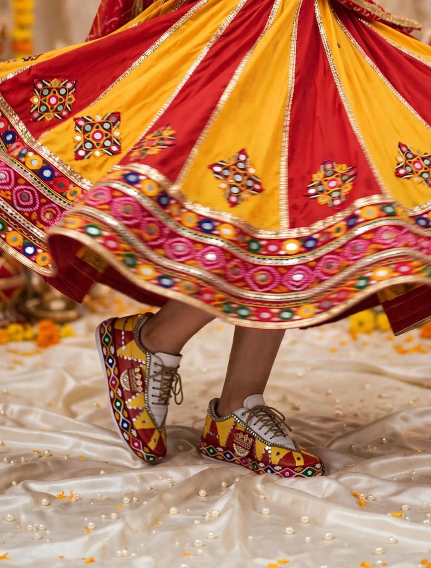 Handcrafted Navratri Garba Sneakers | Mirror-Work Bandhani Sneakers for Women