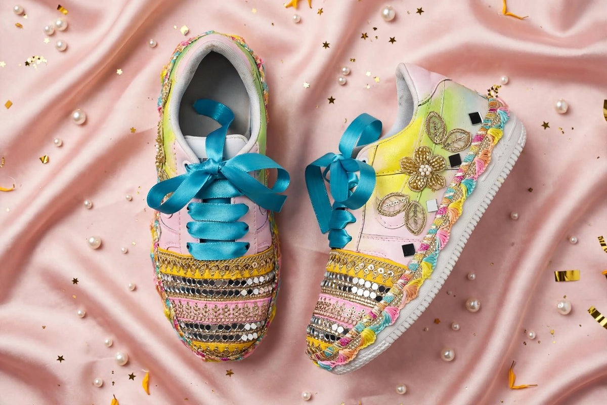 FUNKY N TRENDY Handcrafted Sneakers – Haldi Special / Navratri Sneakers Garba Special
