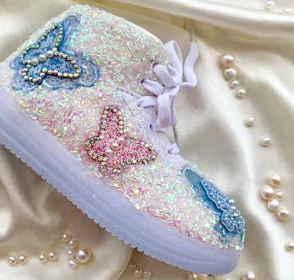 Funky N Trendy butterfly sneakers with beads detailing/kids sneakers/ butterfly shoes / kids shoes/ butterfly sneakers / pink shoes for kids/pink blue sneakers for kids