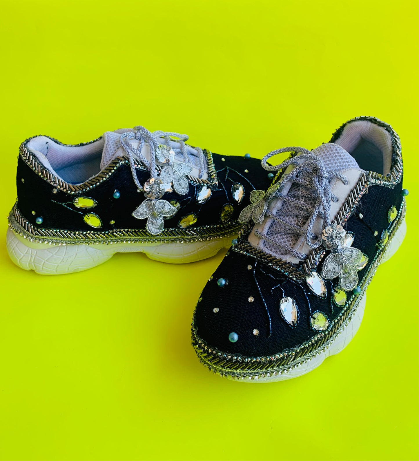 FUNKY N TRENDY Nevy blue and Silver tone work sneakers for brides / bridesmaids/ boho sneakers / blue sneakers / nevy blue shoes/ silver and blue shoes for brides / bridesmaid/ sangeet sneakers