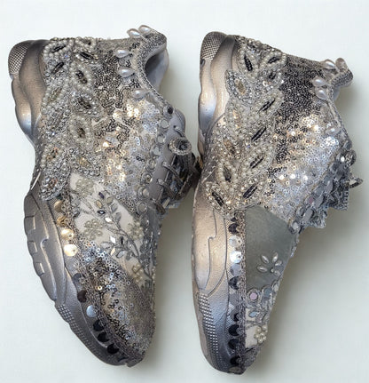 FUNKY N TRENDY hand work bridal sneakers / bridesmaid sneakers/ silver sneakers / silver shoes/mirror sneakers mirror shoes/ bride shoes