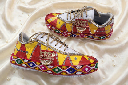 Handcrafted Navratri Garba Sneakers | Mirror-Work Bandhani Sneakers for Women
