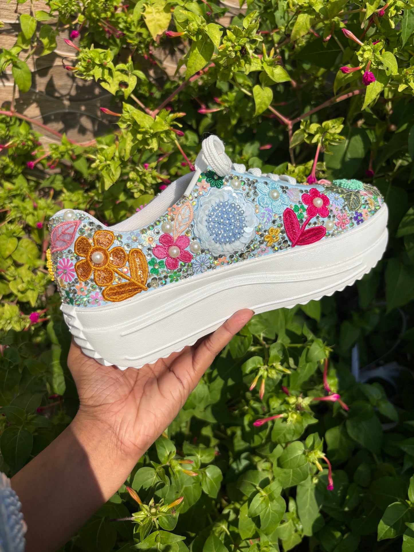 FUNKY N TRENDY Blue Garden  sneakers - best for mahendi , sangeet carnival