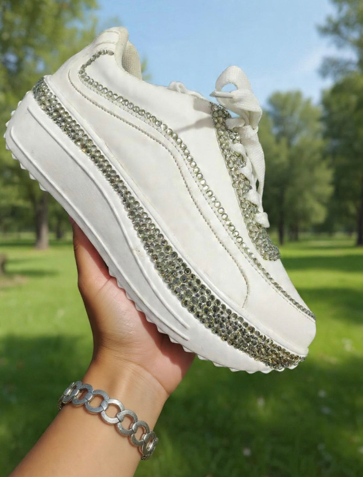 FUNKY N TRENDY rhinestone bridal sneakers / bridesmaid sneakers/ silver sneakers / silver shoes/stone sneakers studded shoes/ bride shoes/ white shoes