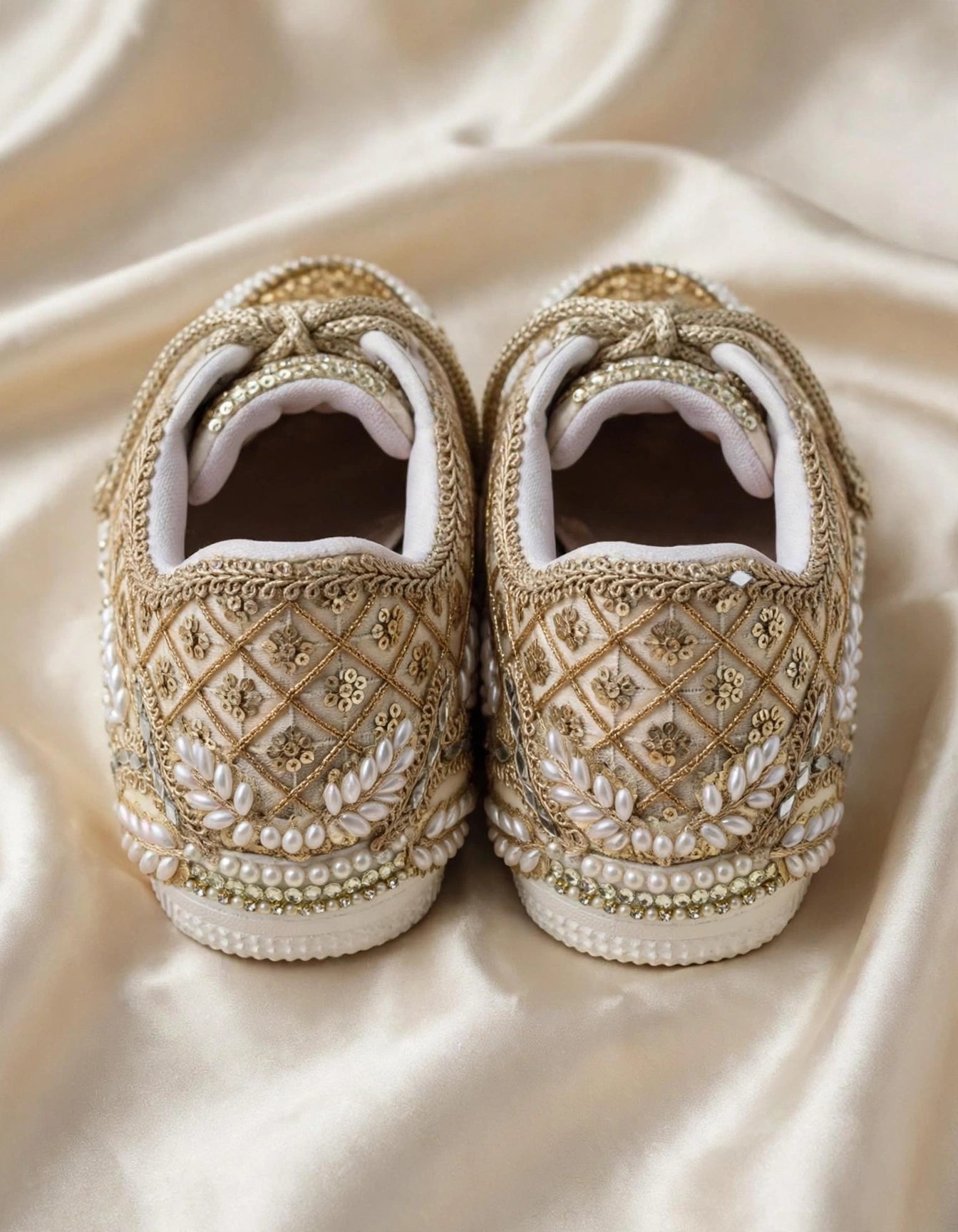Golden Sequin Bridal Sneakers – Handcrafted Wedding Shoes for Brides | Funky N Trendy