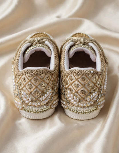 Golden Sequin Bridal Sneakers – Handcrafted Wedding Shoes for Brides | Funky N Trendy
