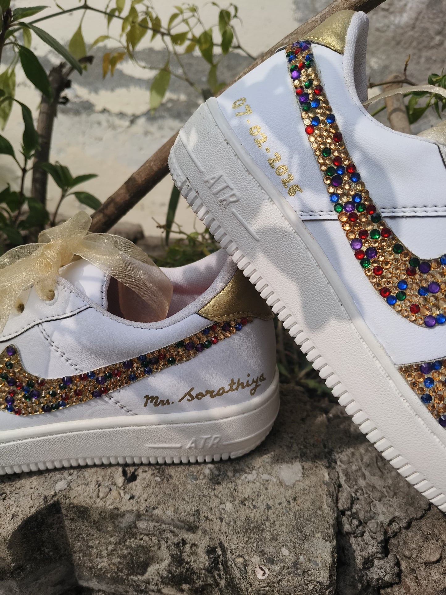 FUNKY N TRENDY multi colored rhinestone bridal sneakers / bridesmaid sneakers/ gold sneakers / gold shoes/stone sneakers studded shoes/ bride shoes/ white shoes