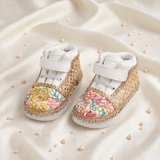 Multicolor Embroidered Sneakers for Baby Girls | Mirror Pearl Bridal Sneakers
