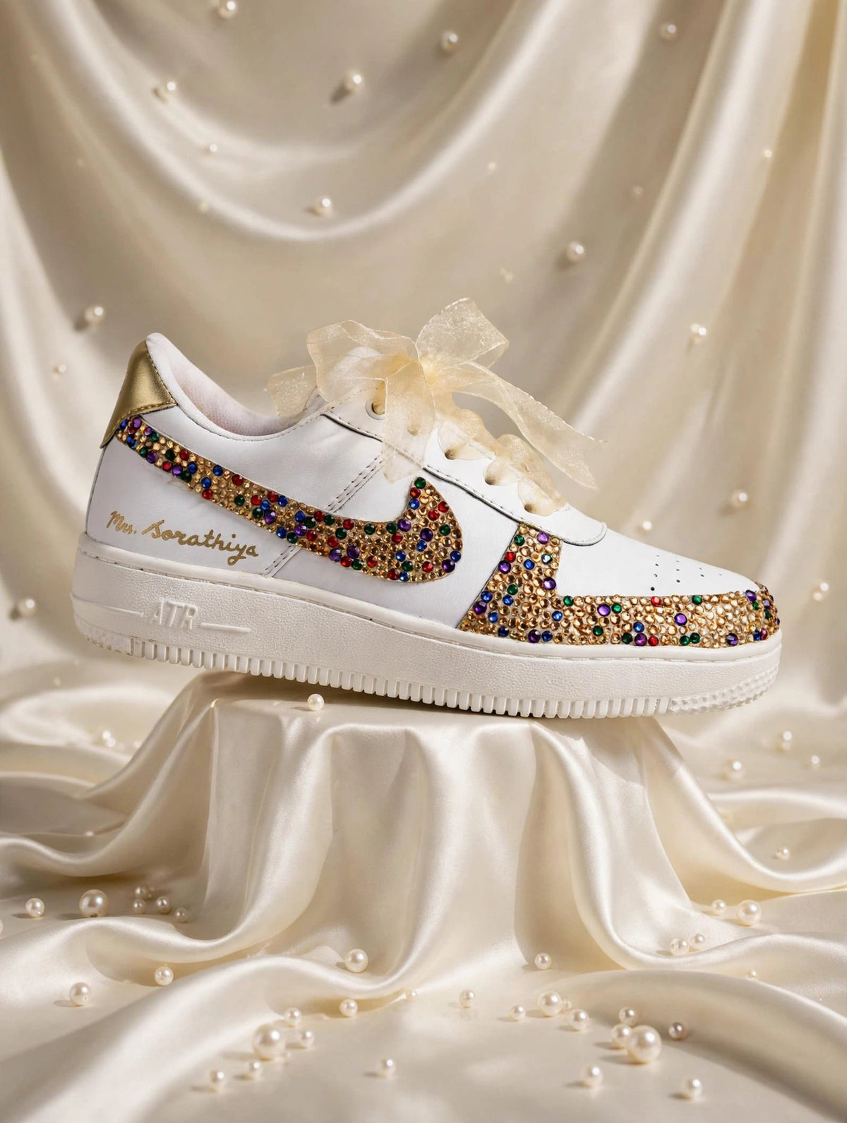 FUNKY N TRENDY multi colored rhinestone bridal sneakers / bridesmaid sneakers/ gold sneakers / gold shoes/stone sneakers studded shoes/ bride shoes/ white shoes