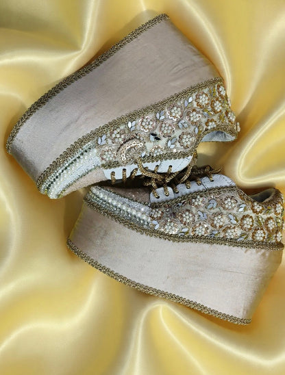 FUNKY N TRENDY Rose Gold Mirror sequine work sneakers - wedge sneakers heeled sneakers/ Rose gold sneakers