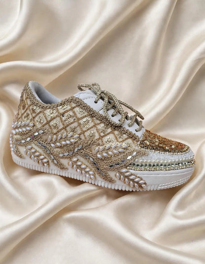 Golden Sequin Bridal Sneakers – Handcrafted Wedding Shoes for Brides | Funky N Trendy