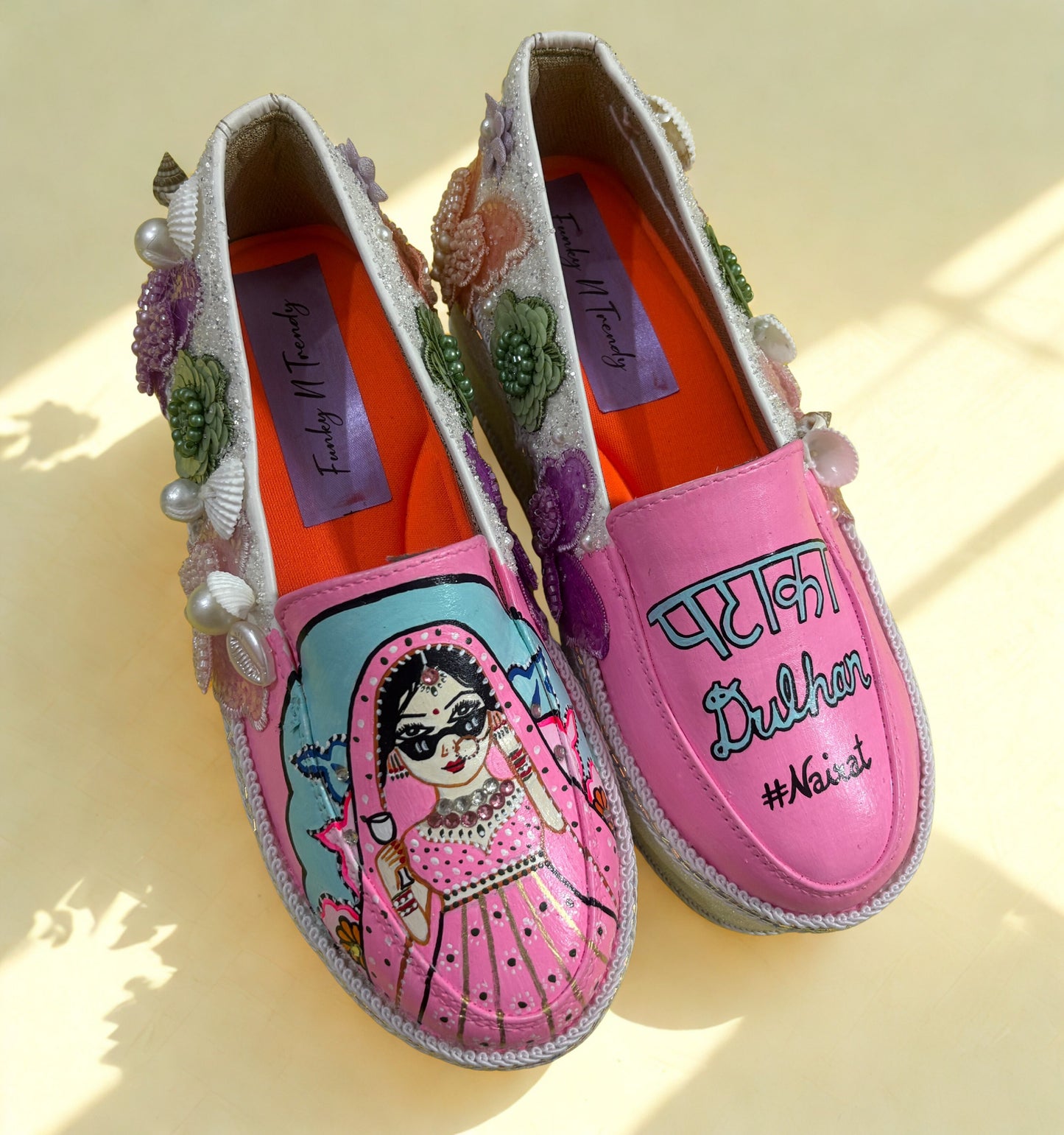 FUNKY N TRENDY Heeled Pataka Dulhan sneakers - wedge sneakers heeled sneakers/ Quirky sneakers/ Slip ons