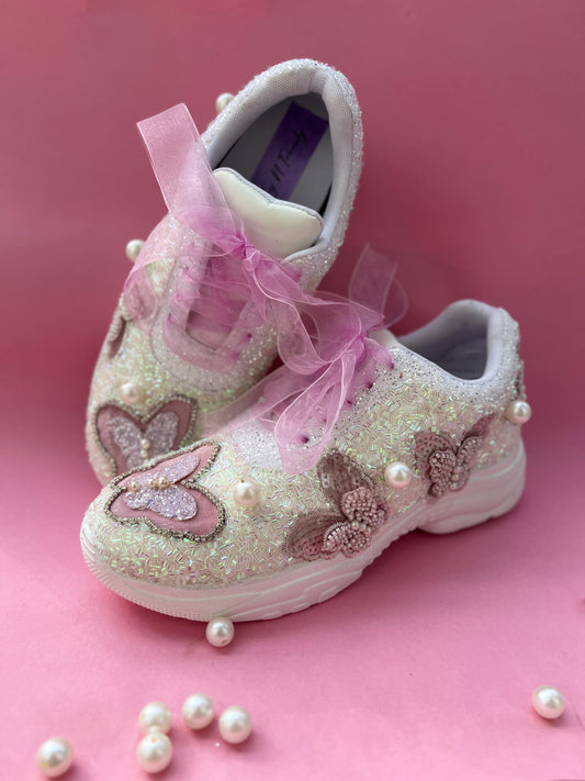 FUNKY N TRENDY mauve /lavender butterfly embroidery sneakers for brides /mauve embroidered sneakers/ handcrafted sneakers/ butterfly sneakers / bridal sneakers / bridesmaid sneakers/ mauve and lavender hand work sneakers/lavender shoes