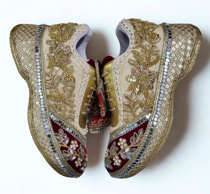 FUNKY N TRENDY red and gold bridal sneakers / bridesmaid sneakers/ golden sneakers / gold sneakers / red shoes / red bridal sneakers / embroidered shoes / embroidered sneakers