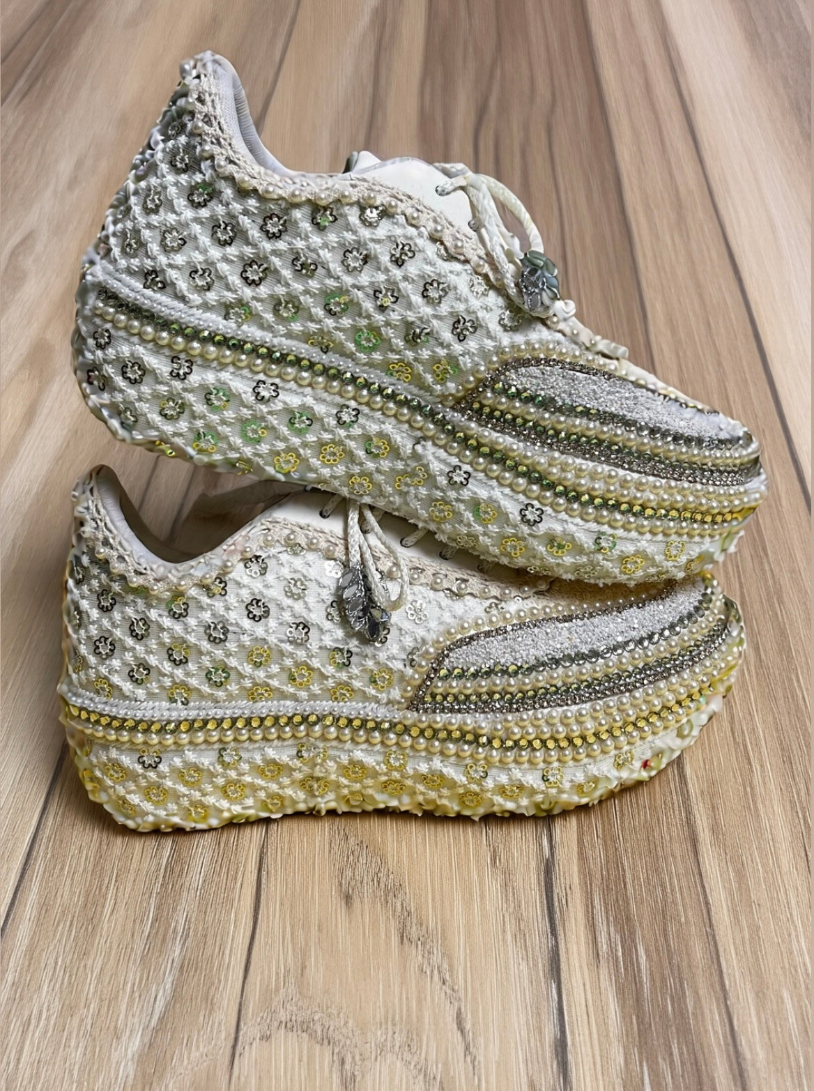 Funky N Trendy Ivory Magic Bridal Sneakers – Custom Bead Detailing- handcrafted beauty