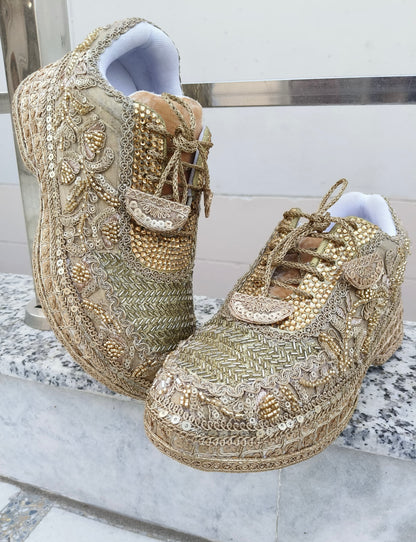 Gold cutdana handwork sneakers- Royal Garden