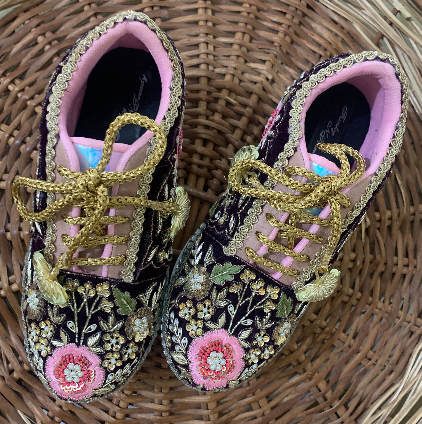 FUNKY N TRENDY maroon wine intricate hand embroidered sneakers for brides /bridesmaids / sneakers for bridesmaids/ handcrafted sneakers/ sequine sneakers / bridal sneakers / bridesmaid sneakers/ maroon sneakers /embroidered shoes/ zardozi sneakers