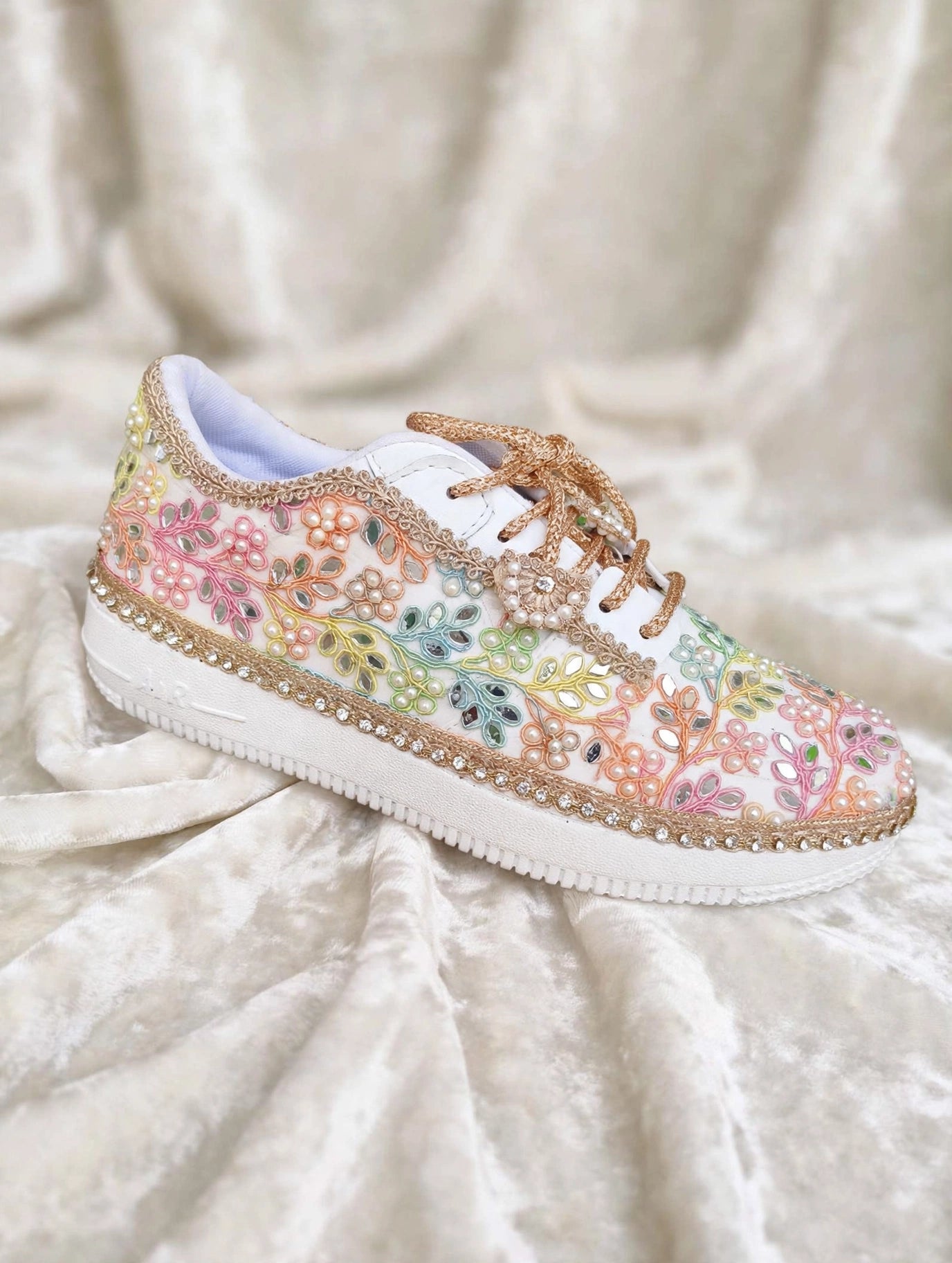 “Rainbow Bridal Sneakers with Mirror detailing– Floral Embroidery”