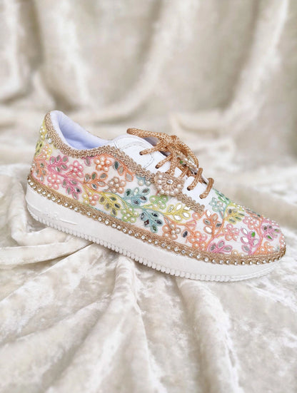 “Rainbow Bridal Sneakers with Mirror detailing– Floral Embroidery”