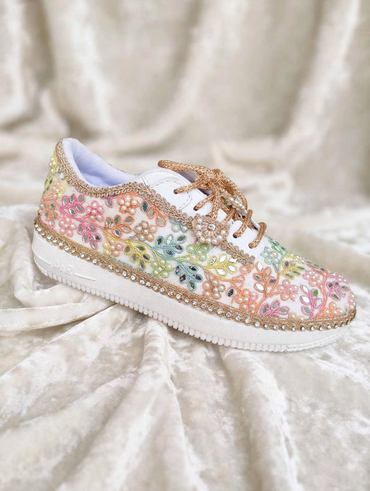 “Rainbow Bridal Sneakers with Mirror detailing– Floral Embroidery”
