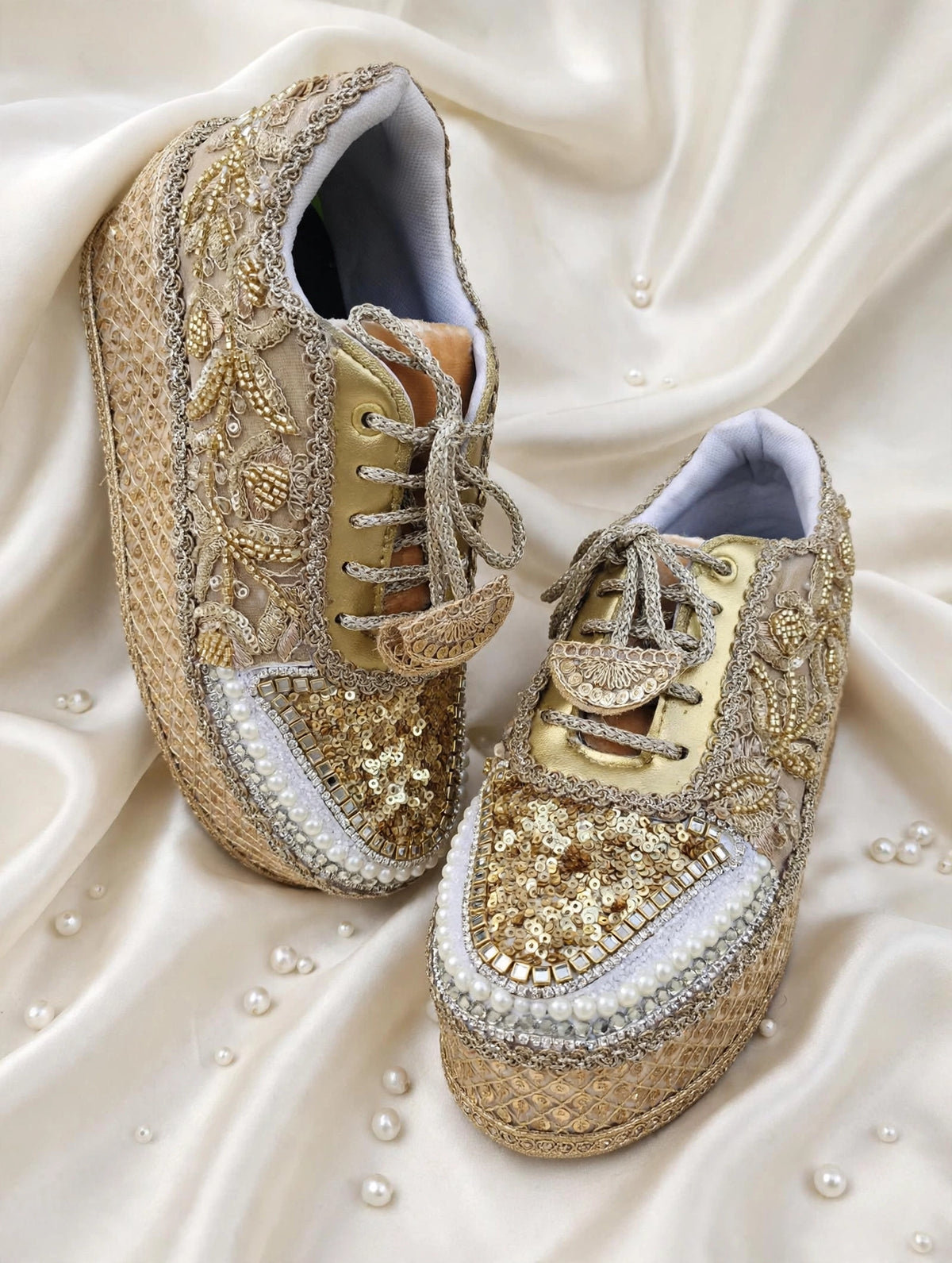 Golden Pearl Bridal Sneakers for Bride | Comfortable Wedding Shoes India | Funky N Trendy
