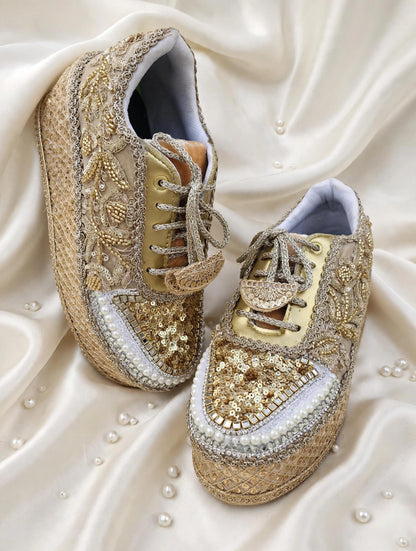 Golden Pearl Bridal Sneakers for Bride | Comfortable Wedding Shoes India | Funky N Trendy