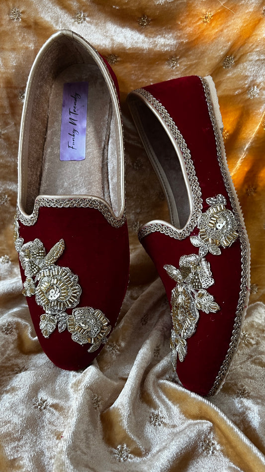 FUNKY N TRENDY groom shoes hand crafted groom shoes/ maroon loafers for groom/red shoes for sherwani / mojaris for groom / men shoes/ groom footwear