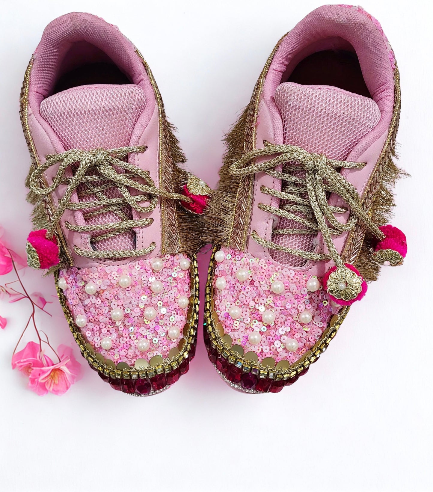 Funky N Trendy Hot pink sequine work with stone detailing bridal sneakers/ bridesmaid sneaker / golden sneakers/ hot pink sneakers / pink shoes for bride/ rani pink sneakers