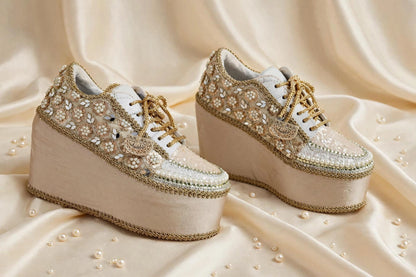 FUNKY N TRENDY Rose Gold Mirror sequine work sneakers - wedge sneakers heeled sneakers/ Rose gold sneakers