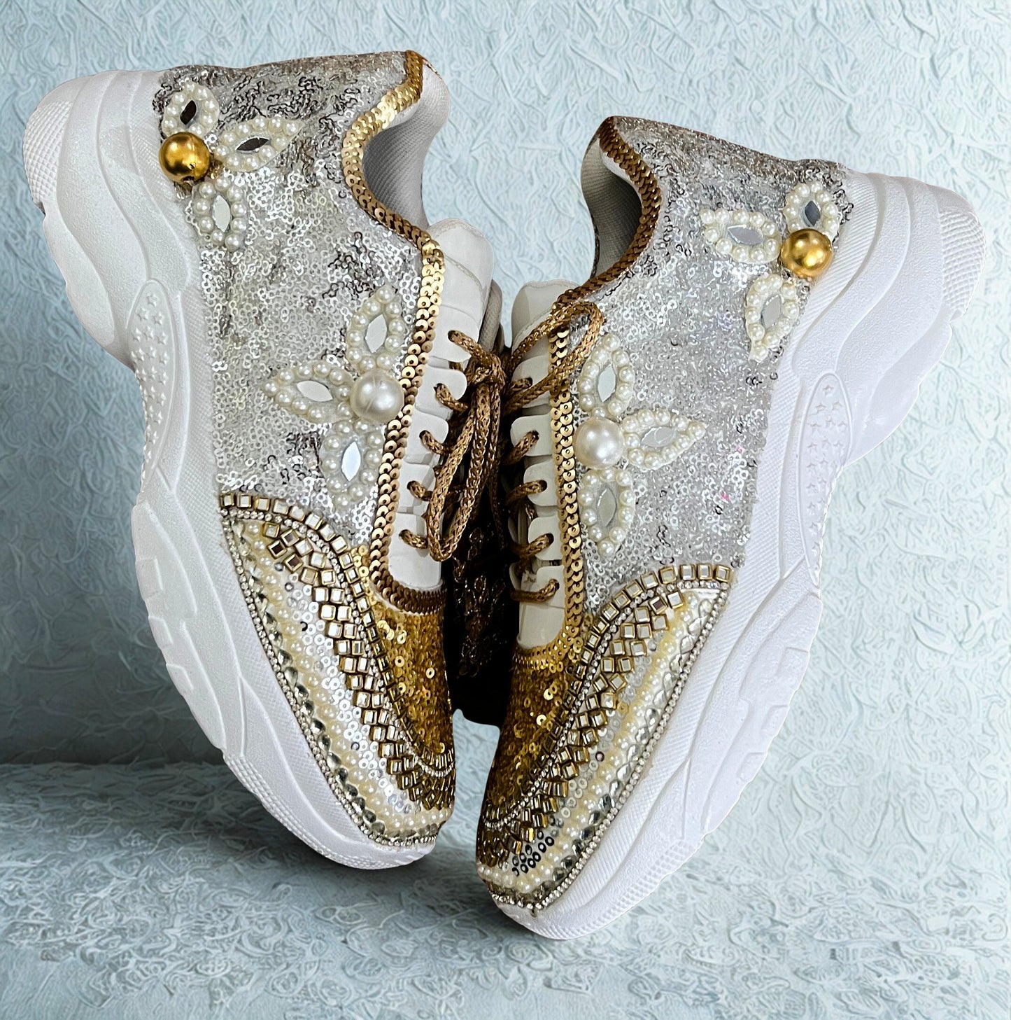 FUNKY N TRENDY dual tone bridal sneakers / Silver sneakers / gold sneakers
