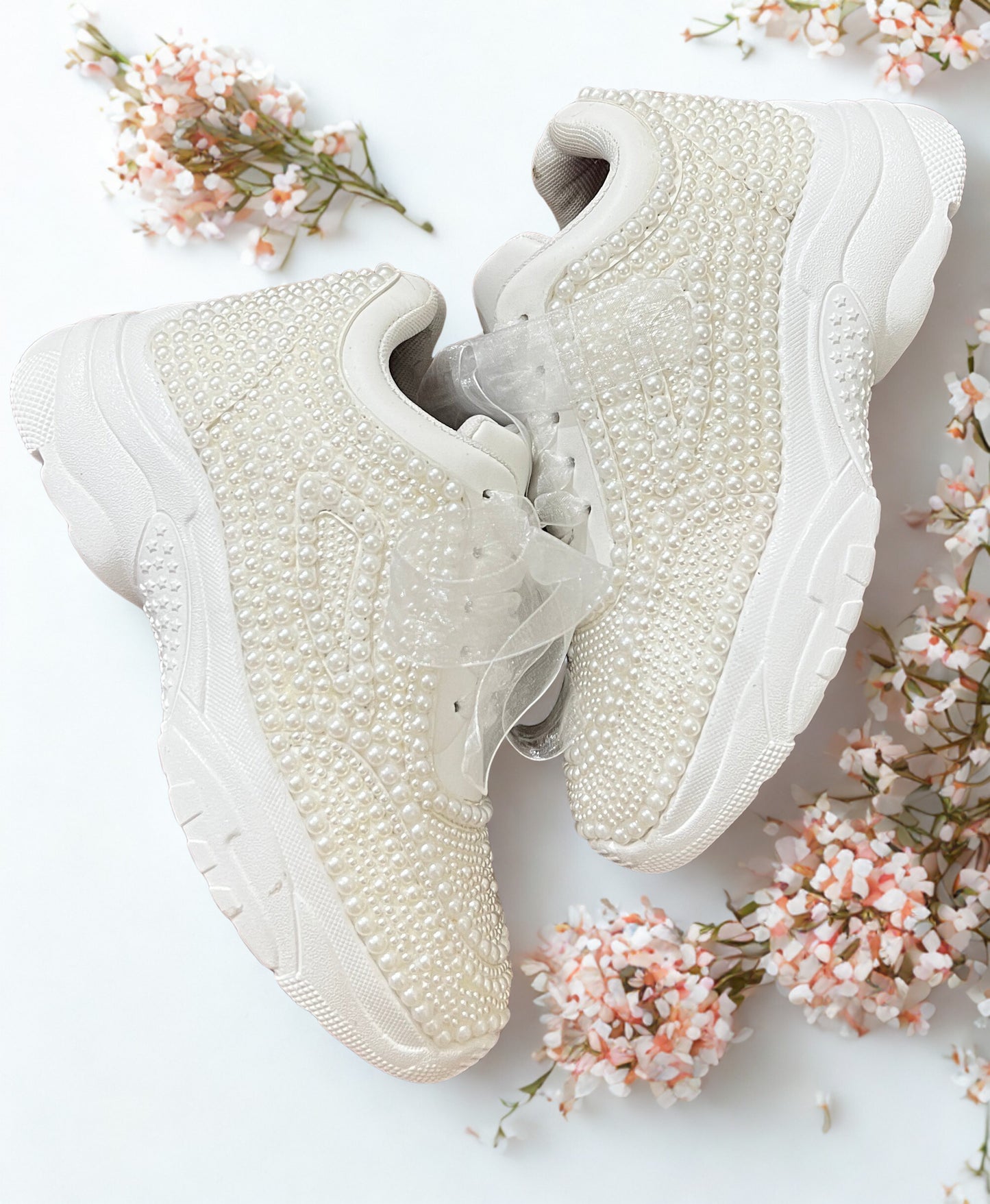 Funky N Trendy white pearl hand work sneakers / bridal sneakers/ sneaker for bride / white sneakers/ pearl sneakers for bride/ bridesmaid sneakers / pearls sneakers