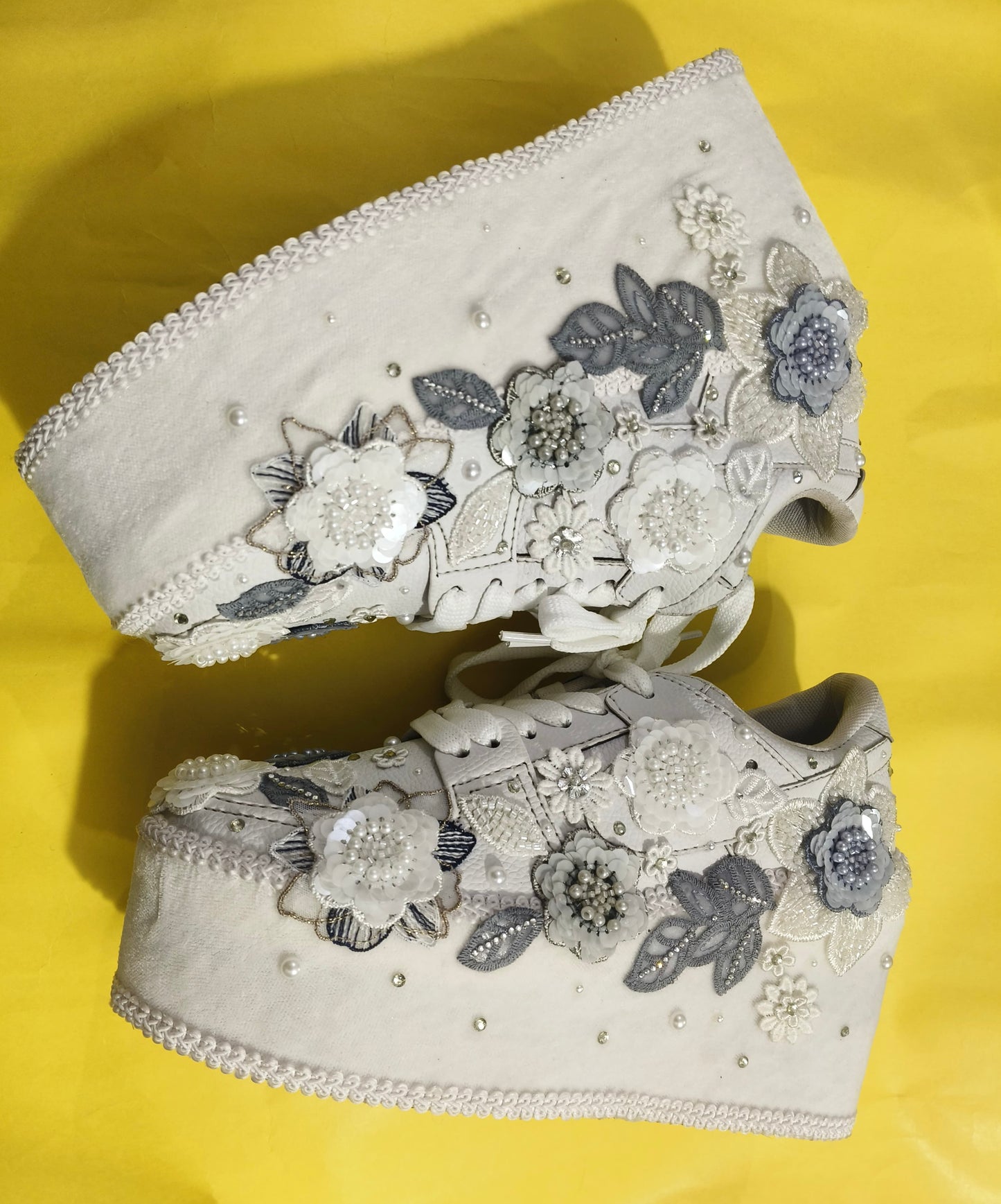Customized White and Gray garden Bridal Sneakers with Name initials / wedding date– Wedding Shoes for Bride/ white sneakers