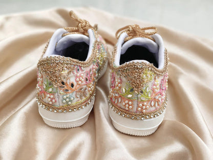 “Rainbow Bridal Sneakers with Mirror detailing– Floral Embroidery”