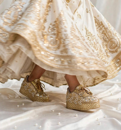 FUNKY N TRENDY Gold bridal sneakers - wedge sneakers heeled sneakers/ golden sneakers