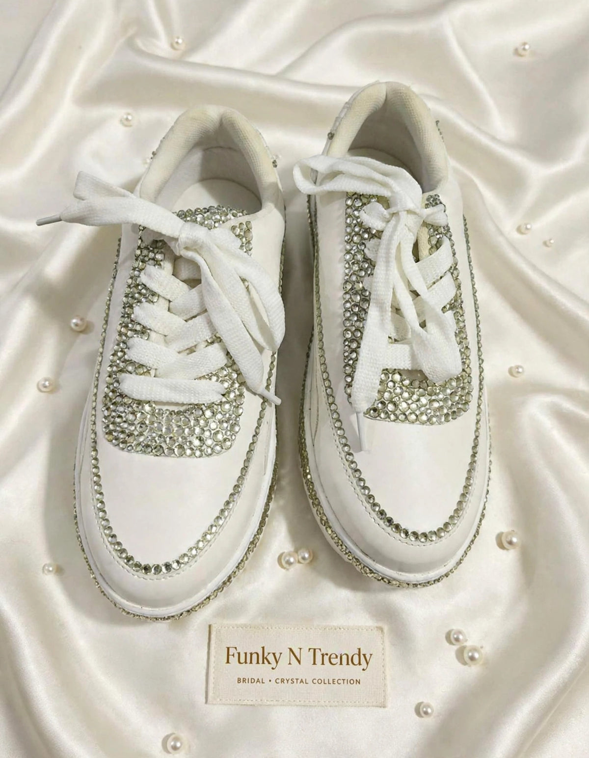 FUNKY N TRENDY rhinestone bridal sneakers / bridesmaid sneakers/ silver sneakers / silver shoes/stone sneakers studded shoes/ bride shoes/ white shoes