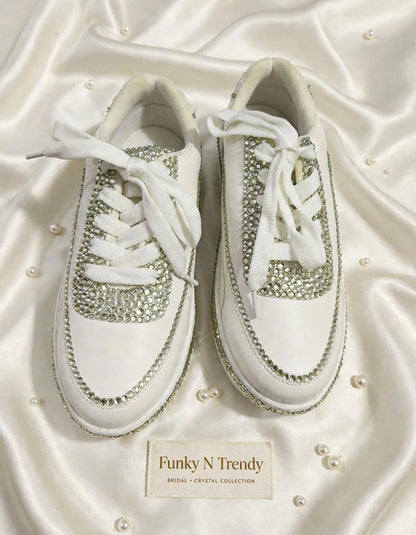 FUNKY N TRENDY rhinestone bridal sneakers / bridesmaid sneakers/ silver sneakers / silver shoes/stone sneakers studded shoes/ bride shoes/ white shoes