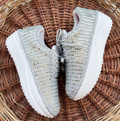 FUNKY N TRENDY Full mirror work silver sneakers for brides / bridesmaids/ silver sneakers / mirror sneakers / silver shoes