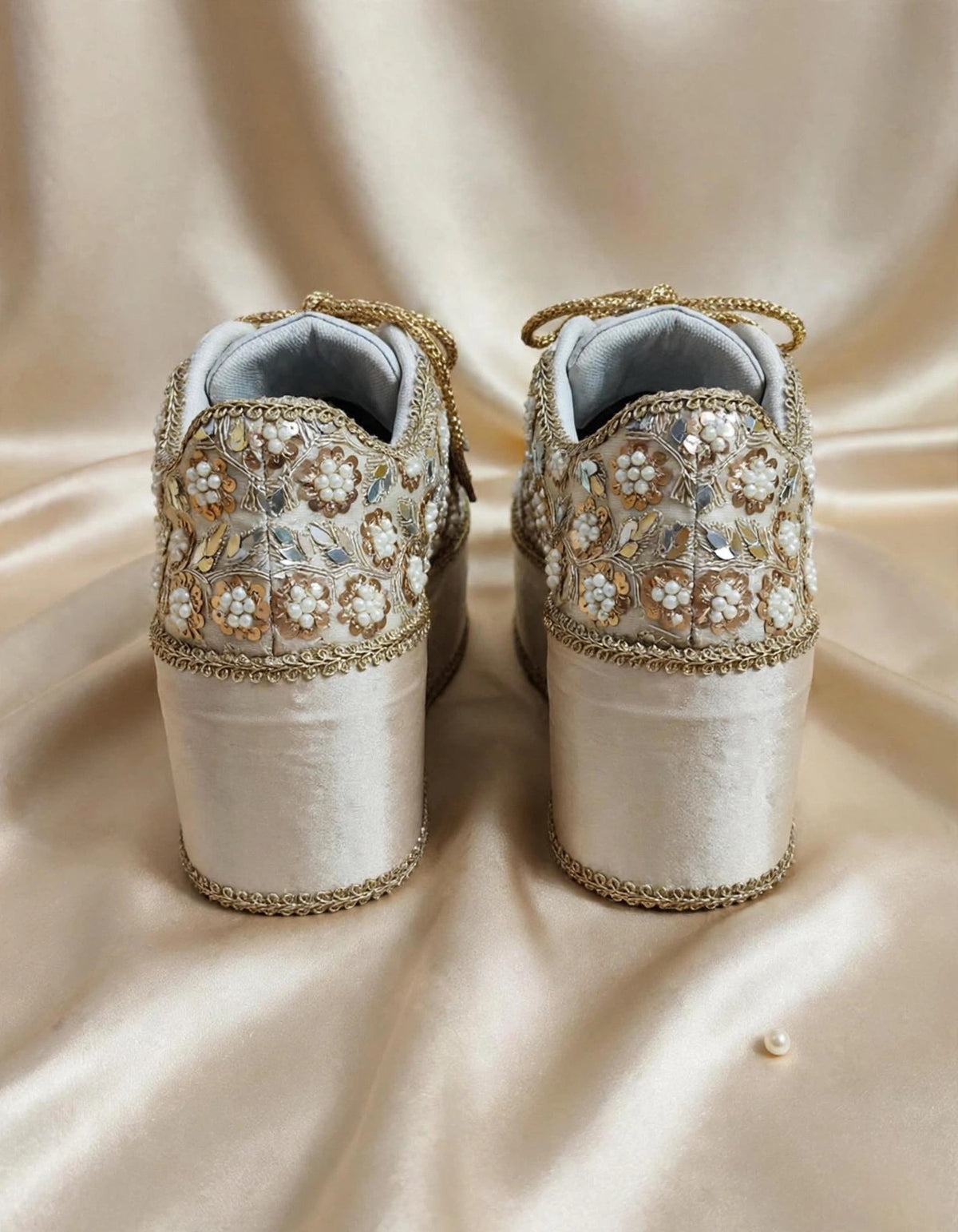 FUNKY N TRENDY Rose Gold Mirror sequine work sneakers - wedge sneakers heeled sneakers/ Rose gold sneakers