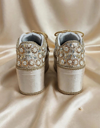 FUNKY N TRENDY Rose Gold Mirror sequine work sneakers - wedge sneakers heeled sneakers/ Rose gold sneakers