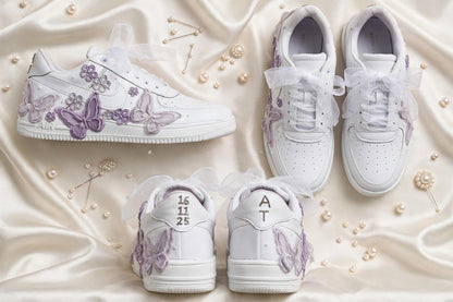 Butterfly Dreams - Lavender Bridal Wedding Sneakers | Made To Order | Custom name initials , wedding date
