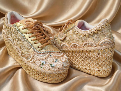 FUNKY N TRENDY Gold bridal sneakers - wedge sneakers heeled sneakers/ golden sneakers