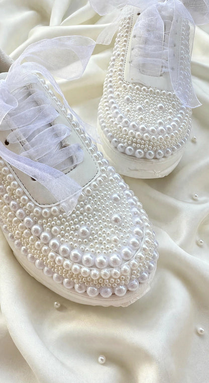 Pearl Embellished Bridal Sneakers – Luxury Wedding Shoes