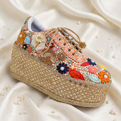 Floral Embroidery Bridal Sneakers – Elegant Wedding Shoes for Bride