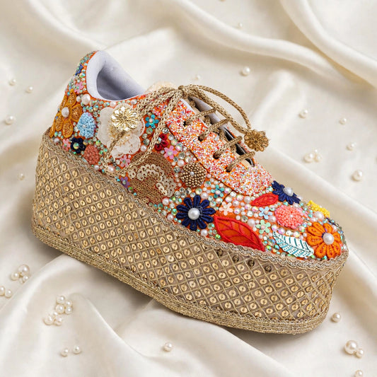 Floral Embroidery Bridal Sneakers – Elegant Wedding Shoes for Bride