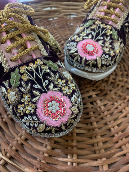 FUNKY N TRENDY maroon wine intricate hand embroidered sneakers for brides /bridesmaids / sneakers for bridesmaids/ handcrafted sneakers/ sequine sneakers / bridal sneakers / bridesmaid sneakers/ maroon sneakers /embroidered shoes/ zardozi sneakers