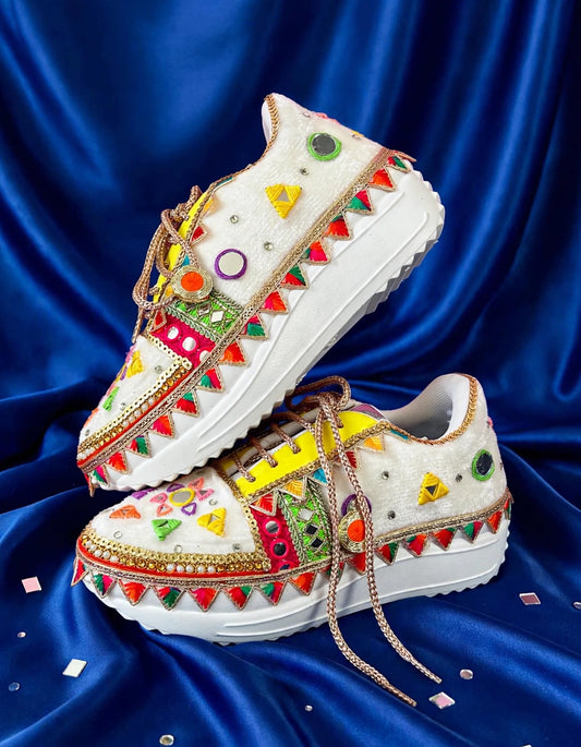 Phulkari Dream - Custom Embroidered Bridal Platform Sneakers | Navratri Sneakers
