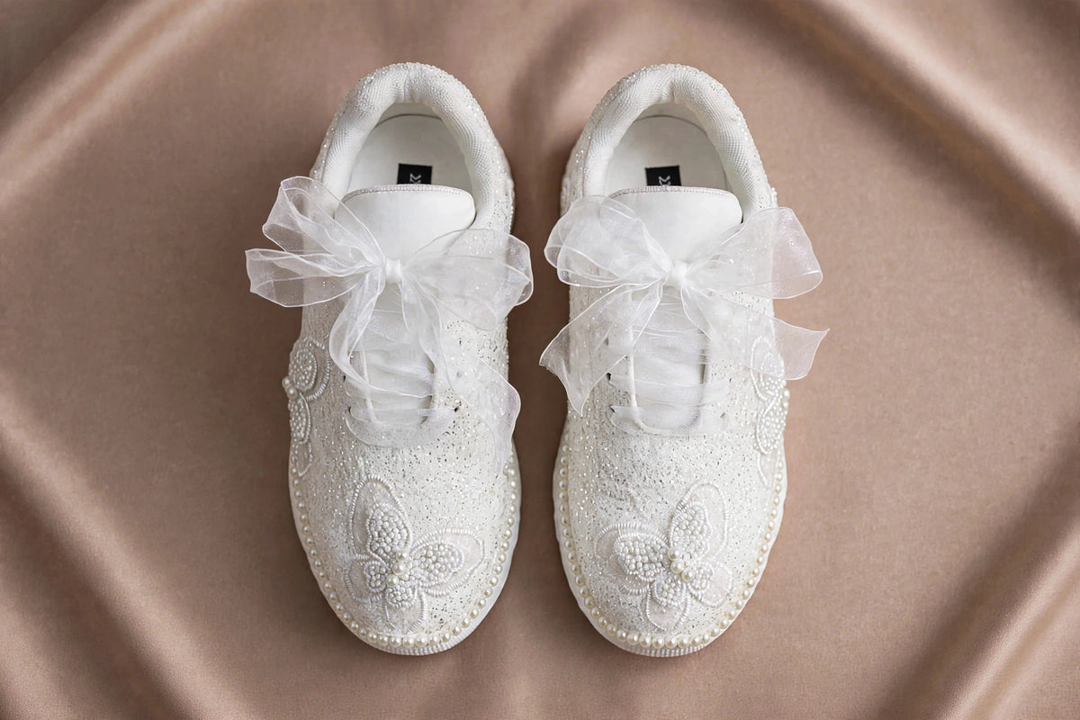 Celeste - Butterfly Pearl Bridal Sneakers with Organza Bow